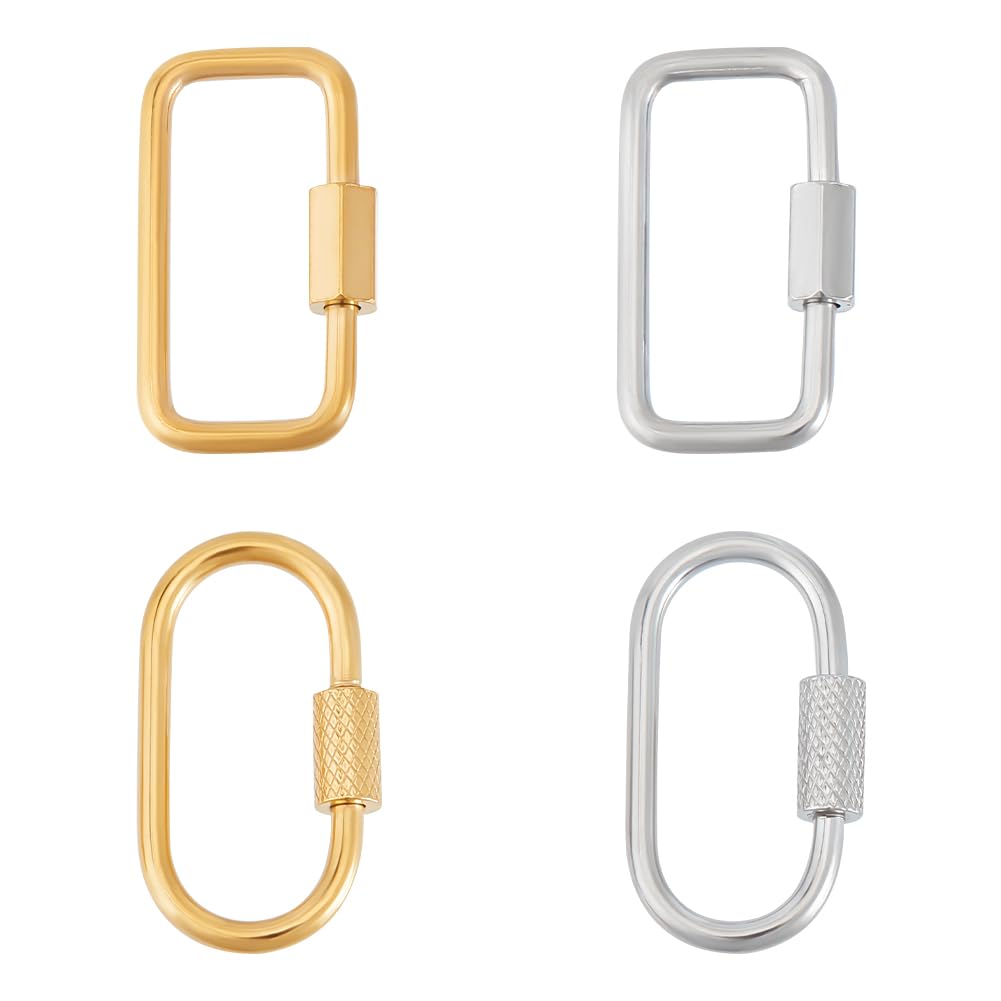 UNICRAFTALE About 4Pcs 2 Colors Oval Screw Carabiner Lock 304 Stainless Steel Screw Locking Keychain Carabiner Clasp Metal Keychain Clip Hook 25.5~26mm Keyring Clasp for DIY Jewelry Making Handbag