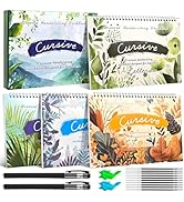 4-Pack Reusable Grooved Cursive Handwriting Workbooks with Disappearing Ink Pens, Cursive Practic...