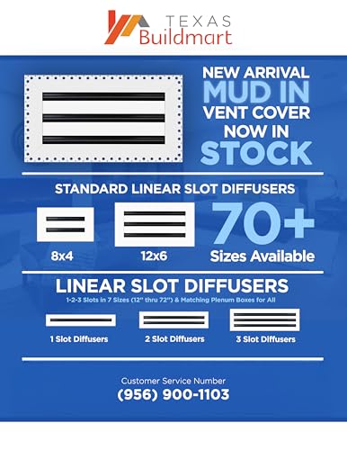 Image of BUILDMART - 20x8 MUD-in Air Vent Cover - Drywall MUD in White Air Vent - MUD Linear Slot Diffuser - Register Grille for Ceiling and Walls - Texas Buildmart