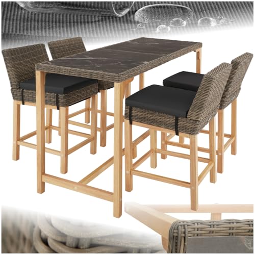 tectake® Rattan Bartisch mit Barhocker Set, Outdoor Balkon Möbel,...