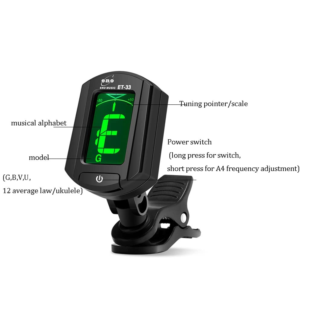JJJ Tuner for Chitarra Portatile Tuner di Alta qualità Ukulele Violin Tuner elettronico Automatico Durevole (Color : Black)