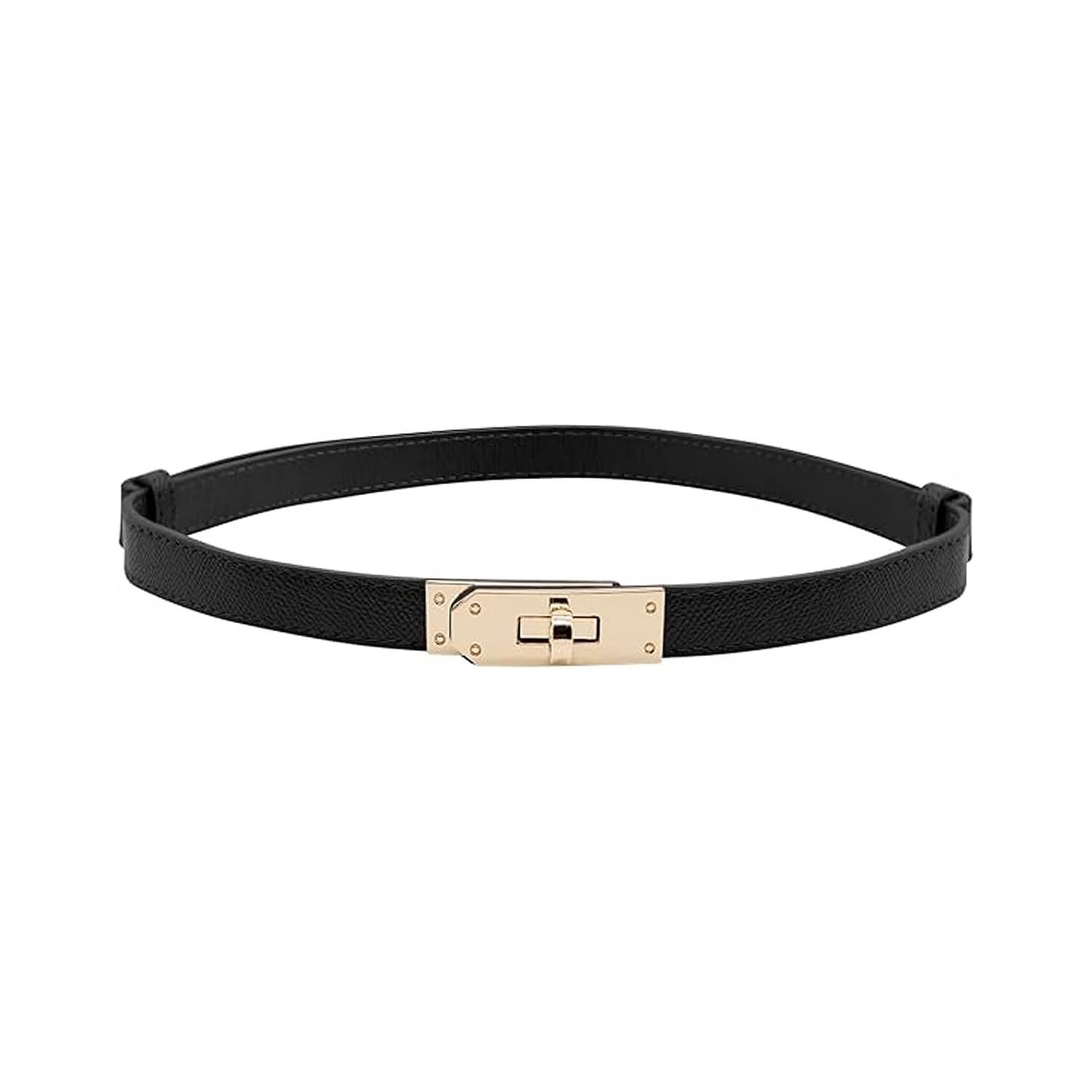 wellrun Vintage Skinny Waist Belt,Women Leather Adjustable Buckle Thin Waistband,Fashion Elegant Turn Lock Belt for Jeans Dresses Coats Outfit(Black)