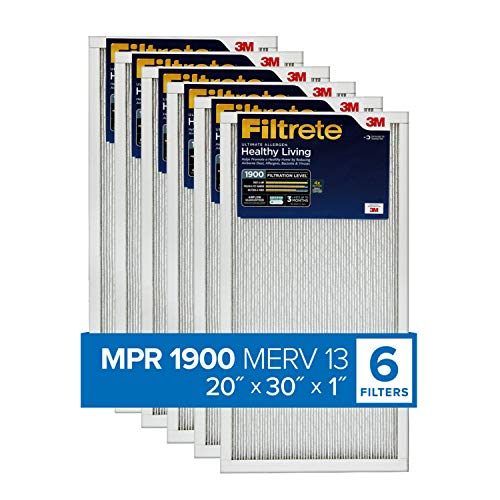 Filtrete 20x30x1, AC Furnace Air Filter, MPR 1900, Healthy Living Ultimate Allergen, 6-Pack (exact dimensions 19.81 x 29.81 x 0.78)