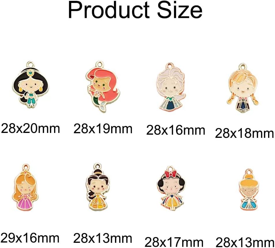 32pcs Enamel Princess Charms - Mini Size Cute Cartoon Girl Mermaid Princess Charms for Jewelry Making DIY Necklace Bracelet Earrings Keychains Handbags Decoration, 8 Styles - Image 3