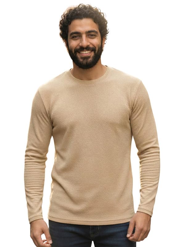 CUBIQ Men's Solid Textured Styled with Full Sleeve T-Shirt-picture-17