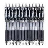 Retractable Rollerball Gel Pen, Fine Point 0.5mm Metal Tip Quick Dry Black Gel Ink Pens (Pack of 12 Black)
