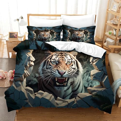 Parure de lit tigre 3D 200x200cm lavable en machine pour literie enfant - 3