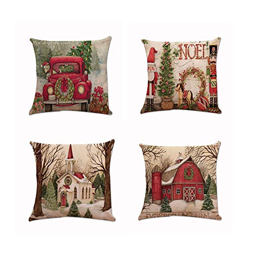 Fossrn 4 Piezas Navidad Fundas Cojines 45x45, Funda de Cojín Decoracion para Hogar Casa Sofa Jardin Cama (M)
