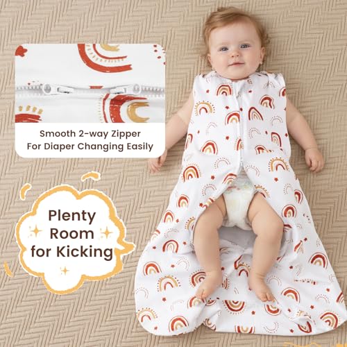 Image of PHF 100% Organic Cotton Baby Sleep Sack 18-24 Months, Soft Lightweight Wearable Blanket for Babies, 2-Way Zipper 0.3 TOG Comfy Toddler Sleeping Sack 3 Pack for Boys Girls, Rainbow (X-Large)