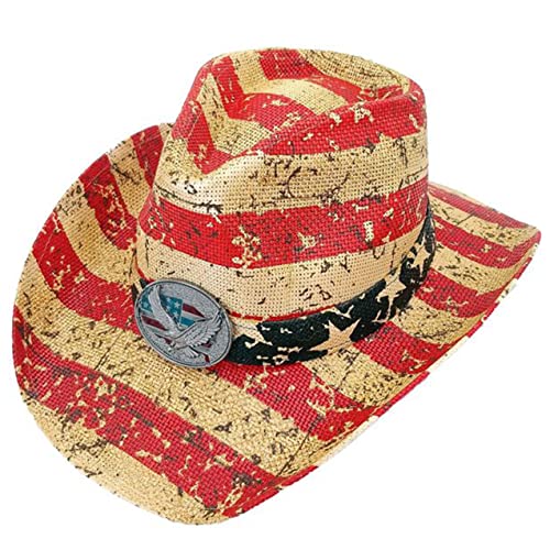 Image of SILVERFEVER Straw Cowboy Hat Cowgirl Hats Men Women Sun Hat Sombreros Vagueros Classic Western Accents Sombreros