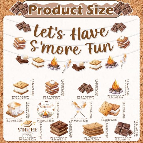 Image of Smores Camping Birthday Party Banners Swirls Decorations 11PCS | Smores Camping Party 11pcs, Glitter Banners Swirls, Cardstock Decor, Campfire Theme, Party Decor for Kids Camping