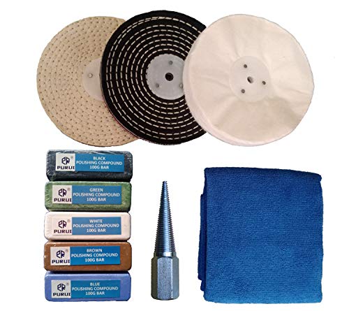 PURUI 10PC Metal Polishing Buffing Wheel Kit Used on Angle Grinder or Sander Polisher-Tapered Spindle Adapter 5/8