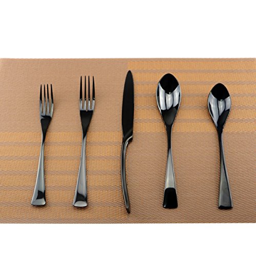 1 Set (5 Pcs/Set) Black Stainless Steel Fork Knife Cutlery Forks Professional Coffee