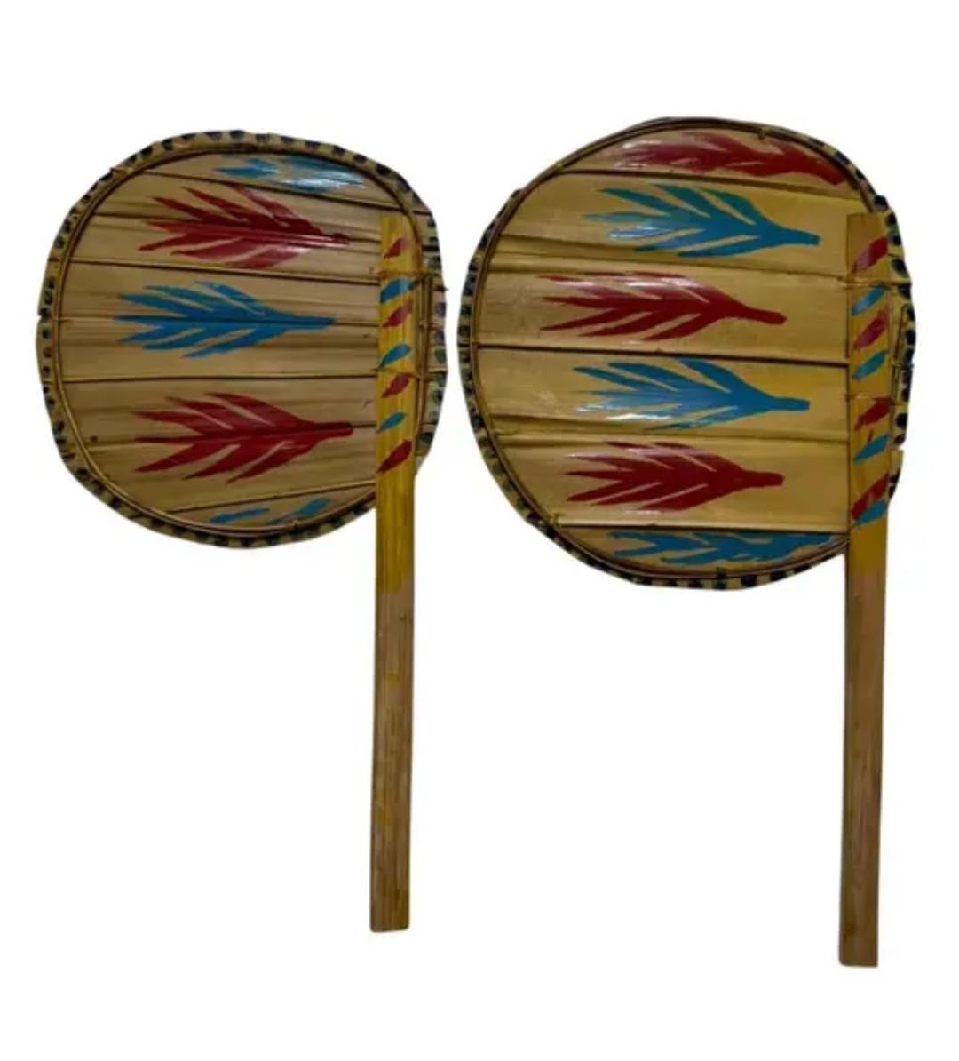 Éventails ronds en bambou faits main avec motifs tribaux colorés lot de 2
