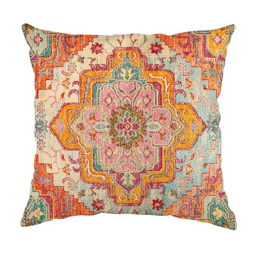 Knagsfa Boho Vintage Throw Pillow Cover Carpet Pattern Antique Ethnic Decorative Orange Pillow Cases Home Decor Square 18x18 Inches Pillowcase