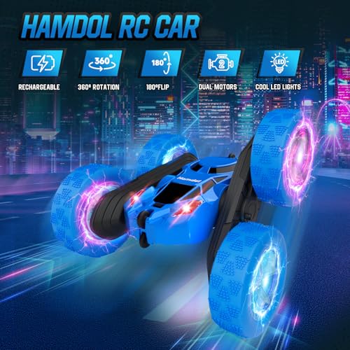 Image of Hamdol STEM Remote Control Car for Kids Ages 6-12, 4WD RC Stunt Car with LED Wheel Lights & 360 Flips, 2.4GHz Fast Electric Toy for Boys 8-10, Educational Gift for Birthday or Valentines
