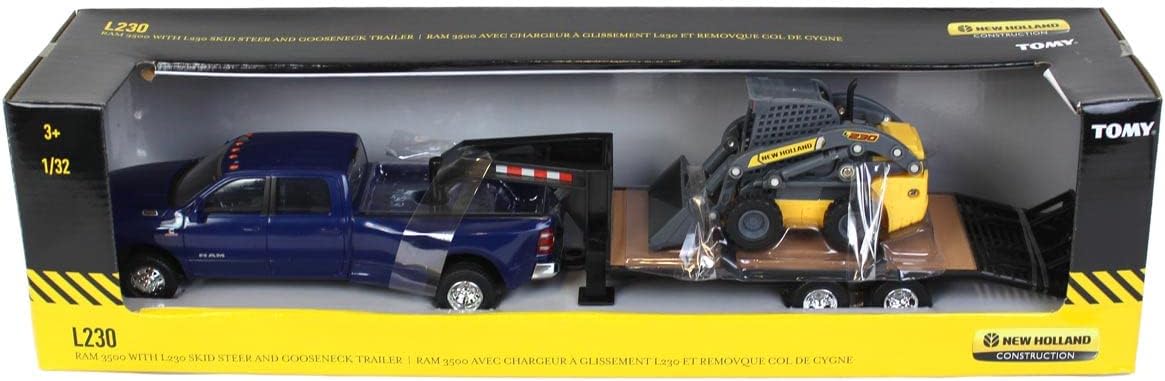 ERTL 1/32 Big Farm Ram 3500 Dually Quad Cab with Lowboy and New Holland L230 Skid Steer 47269