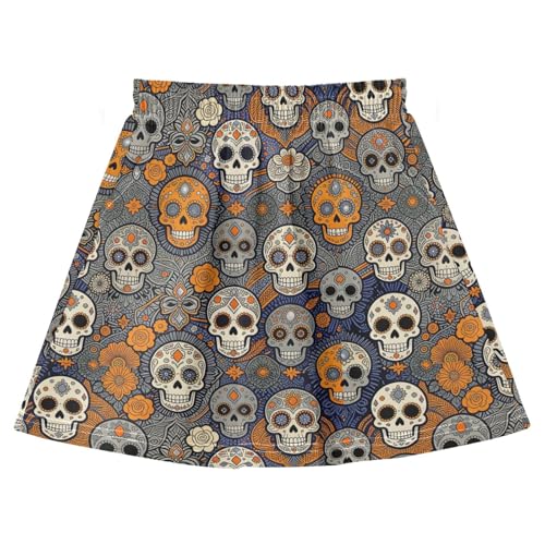 Jupes athlétiques 2 en 1 pour filles avec short en coton à motif tête de mort orange
