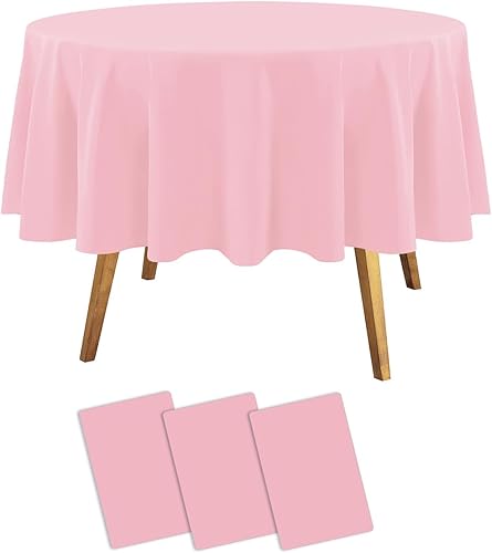Childom Manteles redondos, paquete de 3 manteles redondos de plástico de 84 pulgadas, manteles desechables color rosa para fiestas en interiores o