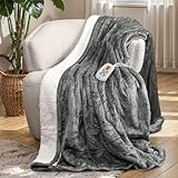 SUNVIVI Electric Heated Blanket, 84' x 62' Twin Size Electric Blanket with 10 Heating Levels and 12 Hours Auto-Off, Soft Flannel and Sherp Blanket with ETL & FCC Certification, Grey