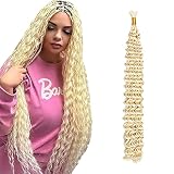 WuvuSnm Human Hair Braiding Deep Wave Boho Braids Bulk Hair Weave Natural Extensions No Weft #613 Blonde Color 1 Braid Per Pack Total 50g for Woman 34 Inch