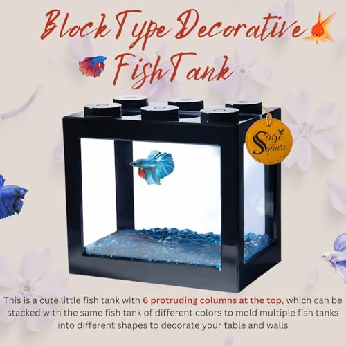 Image of Sage Square Lego Mini Betta Fish Tank Aquarium (12cm X 7.5 cm x 10.5 cm) (Pack of 4)