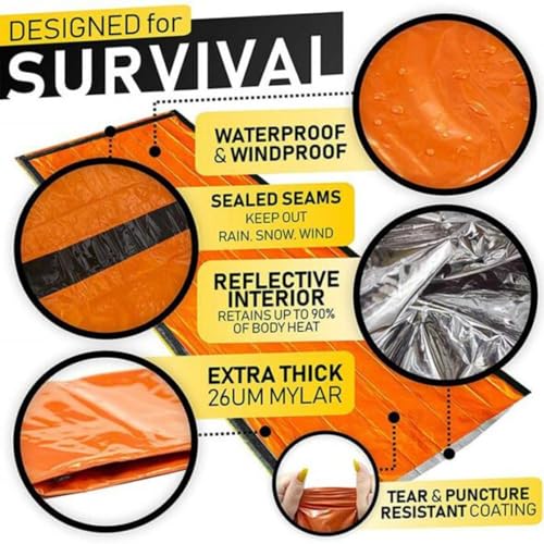 Bolsa de Dormir de Emergencia FHNUVB 84"x36" Impermeable, Bolsa Bivvy Térmica para Camping y Supervivencia al Aire Libre miniatura 3