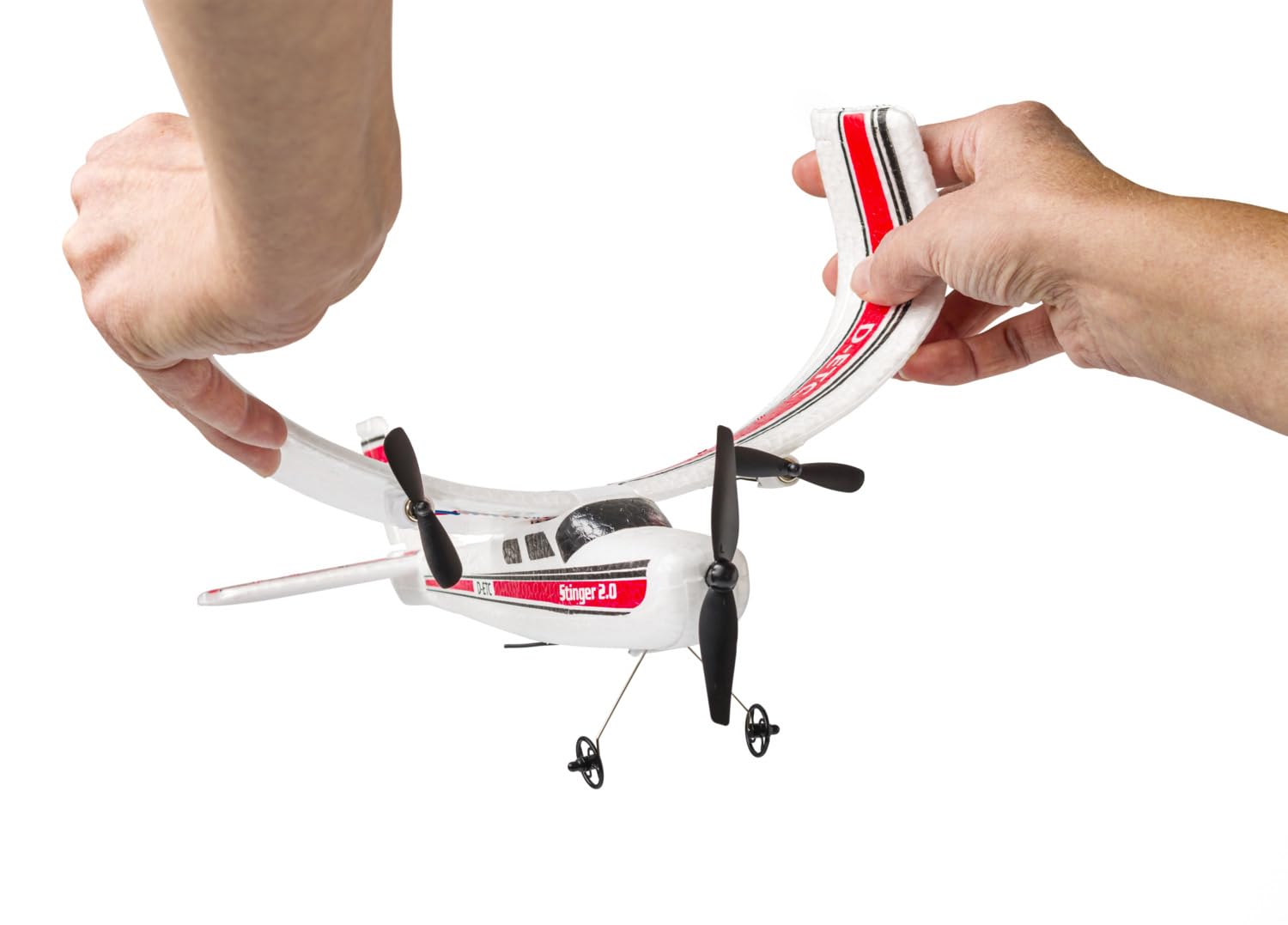Carson Stinger 2.0 2,4 GHz 100% RTF - samolot RC dla początkujących, stabilizacja żyroskopowa, sterowanie radiowe 2,4 GHz, zdalnie sterowany samolot, biały/czerwony