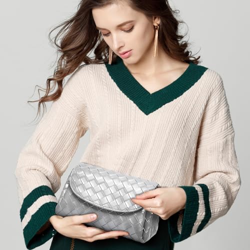 Image of Woven Clutch Purse for Women 2025 Trendy PU Leather Braided Cute Hobo Lightweight Mini Shoulder Crossbody Puse
