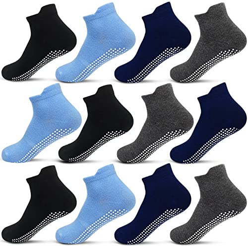 ELUTONG Toddler Non Slip Ankle Socks 12 Pairs with Non Skid Grip Socks for 1-7T Baby Boys Girls Kids