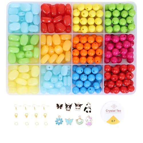 Image of Ambitieux DIY Bracelet Making Kit for Girls - 12 Types Colorful Beads with Charms, Elastic Thread, Earrings, Clasps & Rings - Jewellery Craft Kit for Kids, Birthday Return Gift, Rakhi Special Set for 2 3 4 5 6 7 8 9 10 years (8mm with barfi kit)