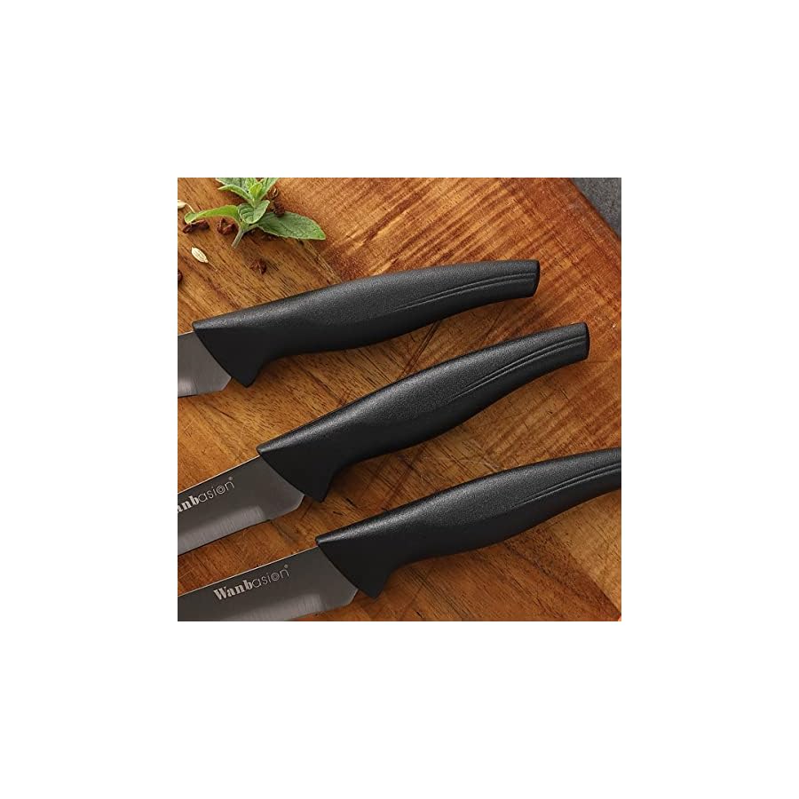 Wanbasion Black Non Serrated Steak Knives Set, Steak Knife Set Dishwasher Safe, Sharp Steak Knives Set for Kitchen with Ergonomic Handles