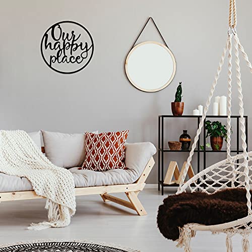 Hotop Our Happy Place Metal Wall Sign Metal Wall Hanging Art Outdoor Plaque Wall Decor Sign Lettering Metal Home Sign For Home Living Room, Bedroom, Kitchen, Shop And More #TOP6
