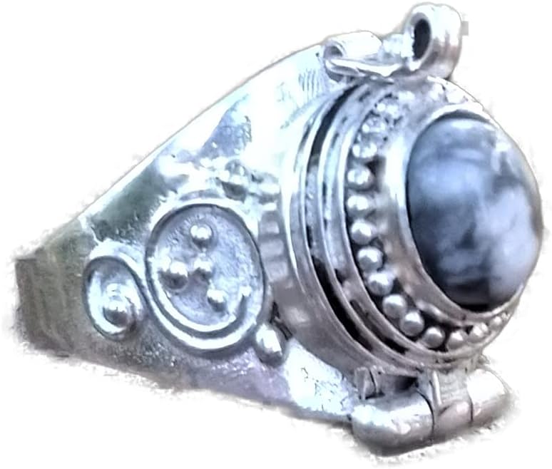 White Howlite Ring, Poison Box Ring, White Turquoise Ring, Poison Ring, Vintage Box Ring, Openable Poison Ring, White Marble Ring, Handmade Poison Ring, Secret Stash Jewelry, Mother's Day Gifts