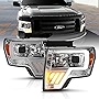 AmeriLite Chrome Projector Headlights LED Halo Bar Turn Signal Set for Ford F-150 - Passenger and Driver Side