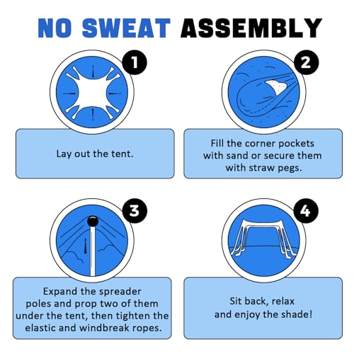 Beach Tent Sun Shelter,10 x 10FT Beach Canopy Tent Sun Shade with 8 Sandbags & 4 Poles, UPF50+ Beach Tent Canopy with Carrying Bag for Camping Trips, Fishing, Backyard Fun or Picnics Light Blue - Image 6