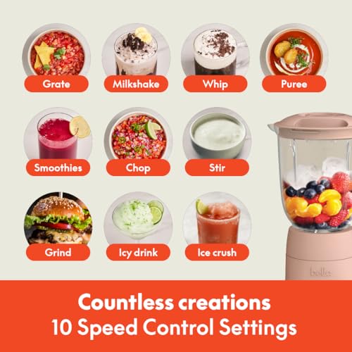 bella 10 Speed Countertop Blender, Juicer & Smoothie Maker, Fits-anywhere™ Kitchenware, Slim Flip & Store Design, Dishwasher Safe 48oz Capacity Pitcher & Lid, Stainless Steel Blade, 450 Watt, Blossom - Image 6