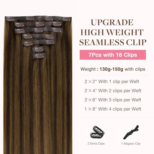 Image of GOO GOO Clip in Hair Extensions Real Human Hair, Remy Human Hair Extensions Clip ins for Women, Natural Human Hair, 24inch 160g 7Pcs, 2C /4E /6C Brown Sugar Swirl Highlights