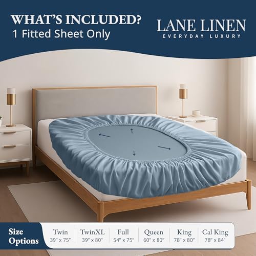 Lane Linen 100% Organic Cotton Twin Size Fitted Sheet Only (39"x75") - Super Soft 100% Cotton Twin Fitted Sheet - Lightweight & Durable Cotton Bed Sheet - French Blue - Thumbnail 2