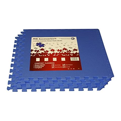 JSG Accessories® Outdoor/Indoor Protective Flooring Mats - Interlocking Reversible Floor Matting suitable for Gym, Play Area, Exercise, Yoga - 24 tiles (96sqft) in BLUE colour Cover