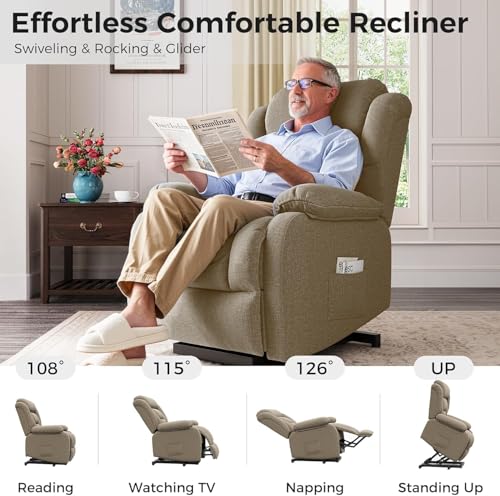 Image of Amopatio Power Lift Recliner Chair for Elderly Indoor Living Room Reclining Chairs Lounge Chairs Single Sofa with Side Pockets and Remote Control for Bedroom(Brown)