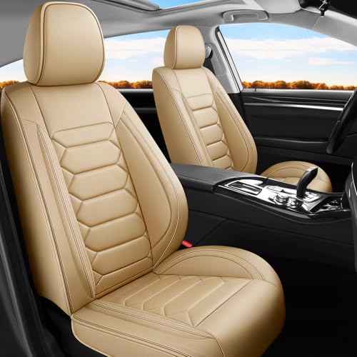 Image of Fit Yukon Car Seat Covers (Only Front 2 Seats) Compatible with GMC Yukon 2007-2024 2025 2026-Full Coverage Breathable Leather, Airbag Compatible, Waterproof & All-Weather, Beige