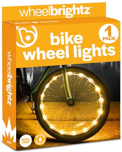 Wheelbrightz LED Bicycle Wheel Lights, Gold – For 1 Wheel – Bright, Colorful Light for Bikes – Fits Front or Rear Tire – Weather-Resistant Tube with Battery Pack – For all Ages – Kids, Teens, Adults