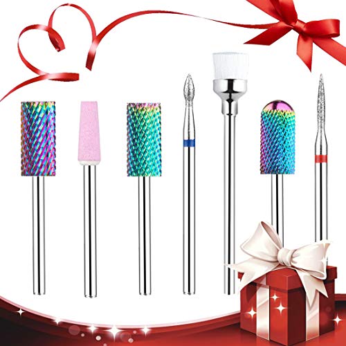 Ceramic Nail Drill Bits 7Pcs Professional Diamond Nail File Drill Bit Nail Art Tools for Manicure Pedicure 3/32 Inch