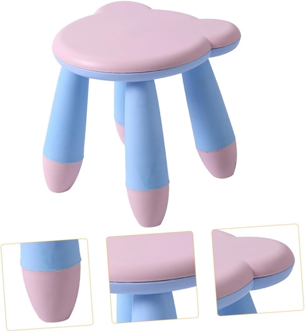 Cartoon Bear Stool Non-Slip Plastic Shoe Changing Stool for Kindergarten and Home Use Cute Pink Bear Design