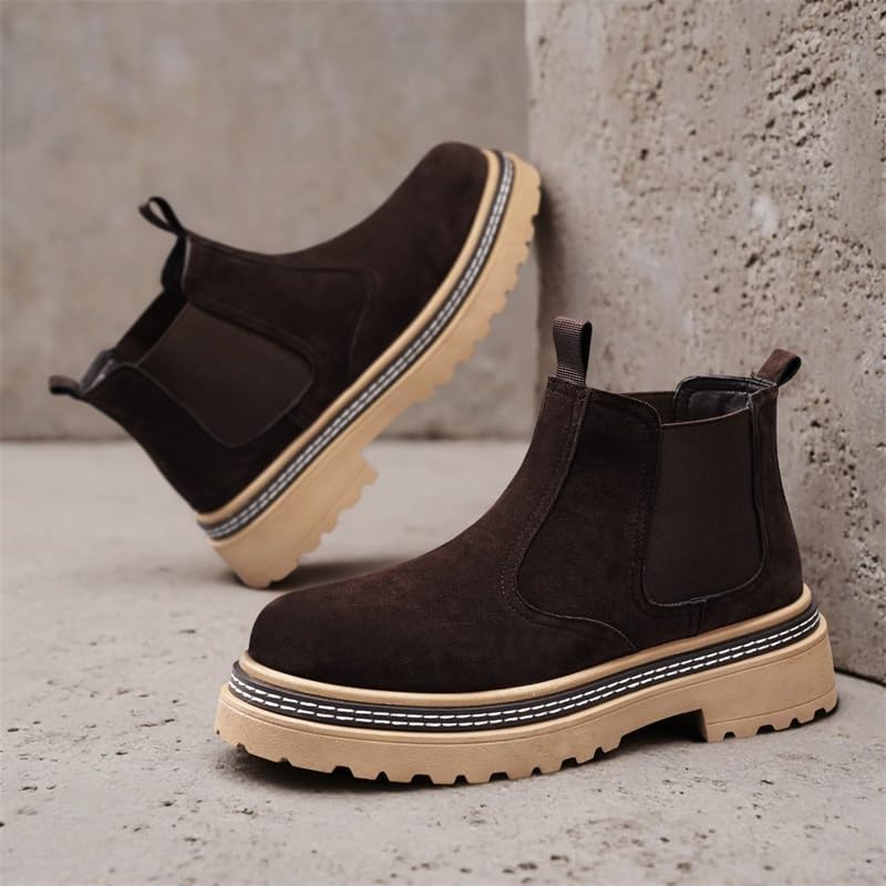 Men's Chelsea Boots, Suede Leather Platform Ankle Boots with Elastic Goring and Lug Sole - Image 8
