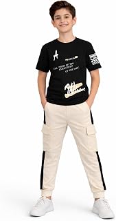 Trampoline Boys T-Shirt & Cargo Jogger Set | Cotton Blend Printed Tee with Cargo Pattern 4 Pocket Pants | Stylish Casual K... Price In India
