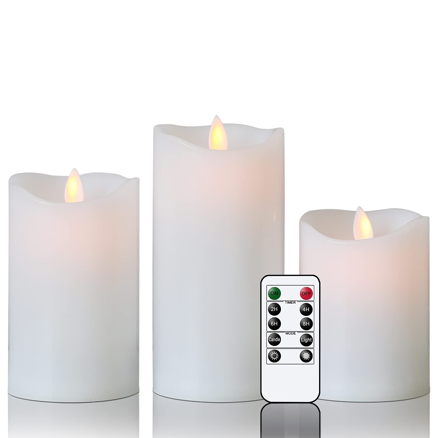 WondiseOutdoor Waterproof Flameless Candles with Remote Timer, Battery Operated ing LED Pillar Candles, Moving Flame, for Indoor Outdoor Lanterns, White Plastic, Set of 3(3 x 4/5/6 Inch)