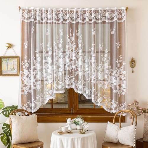 BSITSSS Fleurs Rideau Voilage, Rideaux Voilage 160 * 100CM, Voilage Blanc Translucides, Voilages Transparent à Motif Papillon pour Décoration Intérieure de...