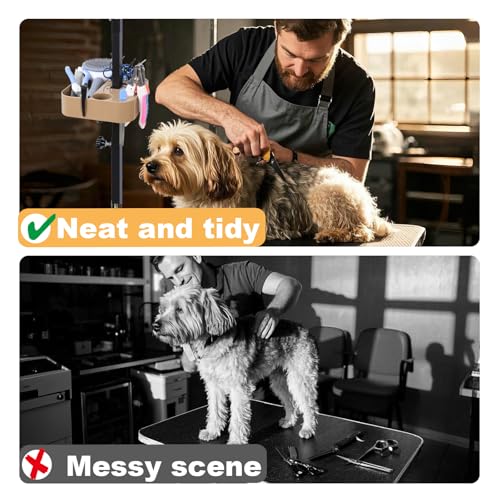 Image of Pet Grooming Organizer for Scissors Brushes and Tools Holder - Portable Dog Grooming Table and Arm Stand Tools(khakiSquare)